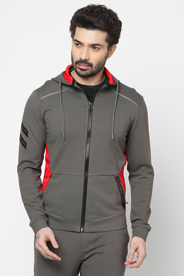 DK GREY SLIM FIT HOODED ATHLEISURE JACKET